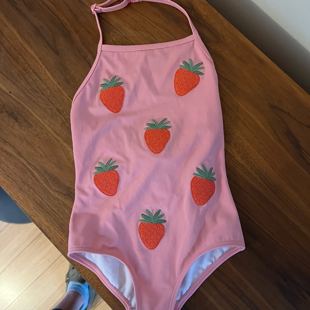 Worn once! Mini Boden Strawberry One Piece Bathing Suit. Size 5-6